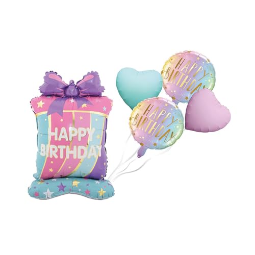 Gleemix Stehend Folienballon Geburtstag Set, XXL Happy Birthday Luftballon Bunt, Folienballon Happy Birthday, Helium Ballons Geburtstag Deko, Geschenkbox Geburtstagsballons für Party Deko von Gleemix