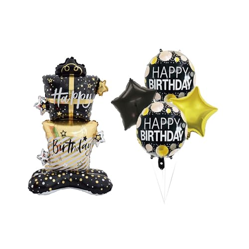 Gleemix Stehend Folienballon Geburtstag Set, XXL Happy Birthday Luftballon Schwarz Gold, Folienballon Happy Birthday, Helium Ballons Geburtstag Deko, Torten Geburtstagsballons für Party Deko von Gleemix