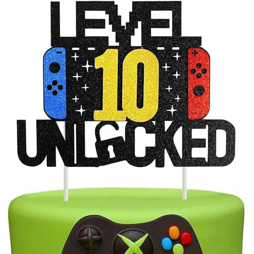 Gleemix Videospiel Fortnite Tortendeko Geburtstags, Deko 10 Geburtstag Junge Cupcake Topper, Glitter Spielkonsolen Themen Kuchenaufsatz, Happy Birthday Deko für 10th Jahre Junge und Mädchen Geburtstag von Gleemix