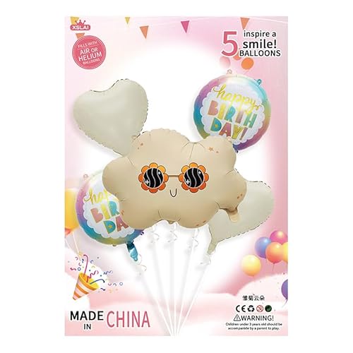 Gleemix XXL Wolken-Folienballon Set, 5 Stück Helium Luftballons für Babyparty und Geburtstag, Weiß-Gold-Rosa von Gleemix