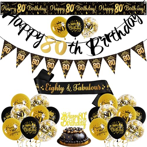 80 Geburtstag Deko Schwarz Gold - 80. Geburtstag Luftballons Männer Frauen von Gleeve