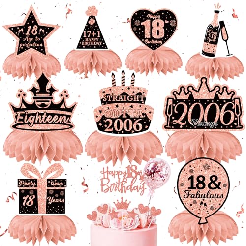 Roségold Deko 18. Geburtstag Mädchen - 18 Stück Rosegold Tortendeko und Bienenwabe Mittelstück Tischdeko, Happy 18th Birthday Cake Topper, Glitzer Geburtstag Party Dekoration für Mädchen 18 Jahre Roségold Deko 18. Geburtstag Mädchen - 18 Stück Rosegold Tortendeko und Bienenwabe Mittelstück Tischdeko, Happy 18th Birthday Cake Topper, Glitzer Geburtstag Party Dekoration für Mädchen 18 Jahre von Gleeve
