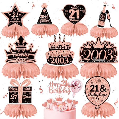 Roségold Deko 21. Geburtstag Mädchen - 18 Stück Rosegold Tortendeko und Bienenwabe Mittelstück Tischdeko, Happy 21st Birthday Cake Topper, Glitzer Geburtstag Party Dekoration für Mädchen 21 Jahre Roségold Deko 21. Geburtstag Mädchen - 18 Stück Rosegold Tortendeko und Bienenwabe Mittelstück Tischdeko, Happy 21st Birthday Cake Topper, Glitzer Geburtstag Party Dekoration für Mädchen 21 Jahre von Gleeve