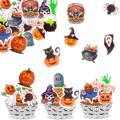 Gleevio 60 Stück Tortendeko Halloween Deko Kuchen Essbar, Hexe Tortendeko Esspapier, Essbare Halloween Cupcake Deko, Essbare Kürbis Muffin Dekoration, Kuchendeko Halloweenparty, Horror Dekoration Gleevio 60 Stück Tortendeko Halloween Deko Kuchen Essbar, Hexe Tortendeko Esspapier, Essbare Halloween Cupcake Deko, Essbare Kürbis Muffin Dekoration, Kuchendeko Halloweenparty, Horror Dekoration von Gleevio