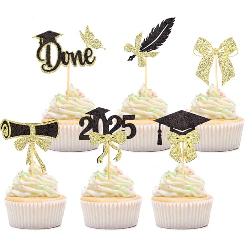 Gleevio Abschluss Cupcake Topper,Graduation Cake Topper,24 Stück Glitzer ABI 2025 Tortendeko Abschluss,Grade Cap Kuchendeko Schwarz Gold,Graduation Muffin Deko für Abitur 2025,Prüfung Bestanden Gleevio Abschluss Cupcake Topper,Graduation Cake Topper,24 Stück Glitzer ABI 2025 Tortendeko Abschluss,Grade Cap Kuchendeko Schwarz Gold,Graduation Muffin Deko für Abitur 2025,Prüfung Bestanden von Gleevio