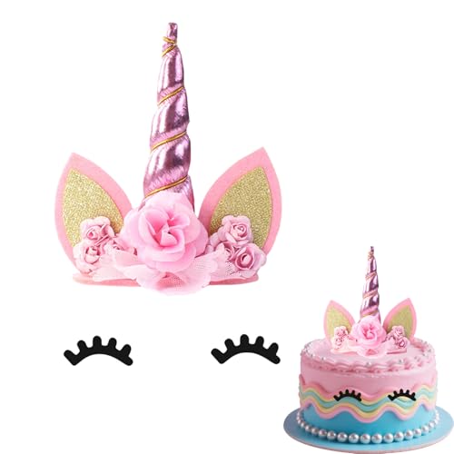 Gleevio Einhorn Tortendeko 14 x 16,5 cm, mit Ohren, Wimpern und Blumen, für Kindergeburtstag Gleevio Einhorn Tortendeko 14 x 16,5 cm, mit Ohren, Wimpern und Blumen, für Kindergeburtstag von Gleevio