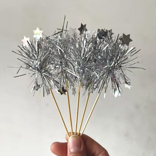 Gleevio Feuerwerk Cupcake Topper aus Folie (Silber Sterne) von Gleevio