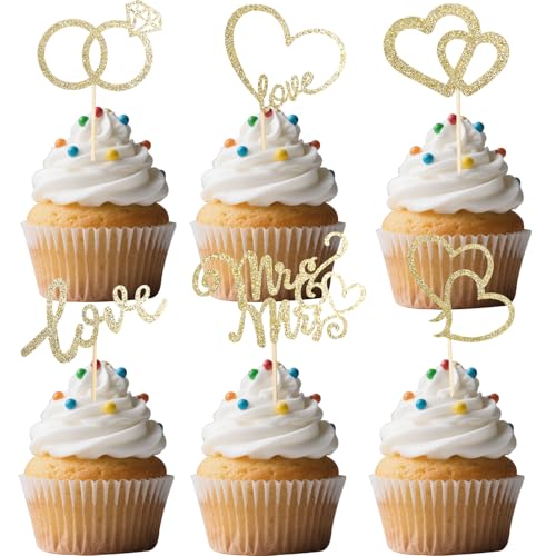 Gleevio 24 Stück Cupcake Topper Mr & Mrs Deko Hochzeitstorte, Glitzer Tortendeko Hochzeit Gold, Mr Mrs Muffin Deko, Herz Cupcake Topper Hochzeit Kuchendeko Mr & Mrs für Verlobung Hochzeitsfeier Gleevio 24 Stück Cupcake Topper Mr & Mrs Deko Hochzeitstorte, Glitzer Tortendeko Hochzeit Gold, Mr Mrs Muffin Deko, Herz Cupcake Topper Hochzeit Kuchendeko Mr & Mrs für Verlobung Hochzeitsfeier von Gleevio