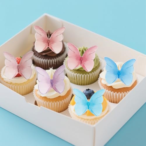 Gleevio Essbare Schmetterlinge für Torte, 48 Stück Esspapier Schmetterlinge Tortendeko Hochzeit, Cupcake Topper Schmetterling Deko Torte Geburtstage, Bunt Kuchendeko Schmetterling Muffin Deko Essbar von Gleevio