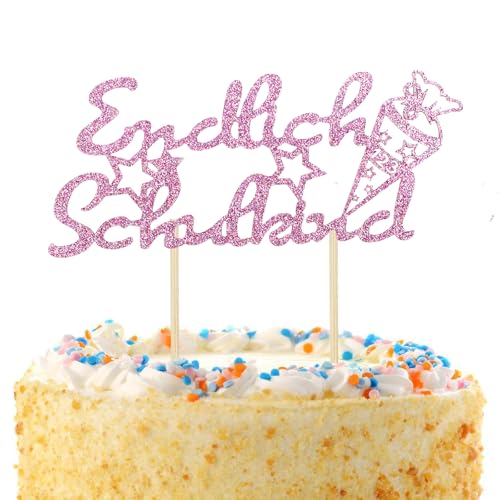 Gleevio Endlich Schulkind Cake Topper,Einschulung Tortendeko für Schulanfang,Glitzer Einschulung Deko Torte Lila,Kuchendeko Schulanfang,16cm Schulkind Tortendeko für Junge Mädchen Einschulungsfeier von Gleevio
