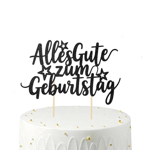 Gleevio Schwarz Happy Birthday Tortendeko Alles Gute zum Geburtstag aus Papier, Glitzer Cake Topper Geburtstag, Happy Birthday Deko Torte, Geburtstagskuchen Deko 16cm für Kinder und Erwachsene Gleevio Schwarz Happy Birthday Tortendeko Alles Gute zum Geburtstag aus Papier, Glitzer Cake Topper Geburtstag, Happy Birthday Deko Torte, Geburtstagskuchen Deko 16cm für Kinder und Erwachsene von Gleevio