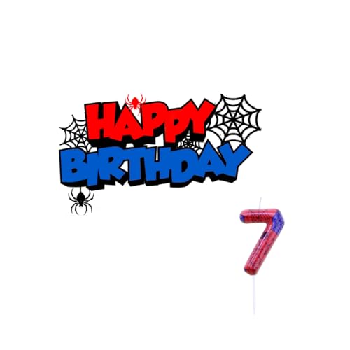 Gleevio Spinne Tortendekoration mit Zahlenkerzen, 16 cm, Glitzer, für Kindergeburtstag (7) von Gleevio