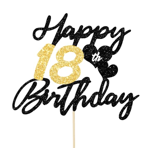 Gleevio Tortendeko 18 Geburtstag Junge Mädchen,Happy 18th Birthday Kuchen Deko,Cake Topper 18 Geburstag Deko, Alles Gute zum Geburtstag 18 Jahre Tortendeko,2007 Kuchen Topper Weite 16cm Schwarz Gold Gleevio Tortendeko 18 Geburtstag Junge Mädchen,Happy 18th Birthday Kuchen Deko,Cake Topper 18 Geburstag Deko, Alles Gute zum Geburtstag 18 Jahre Tortendeko,2007 Kuchen Topper Weite 16cm Schwarz Gold von Gleevio