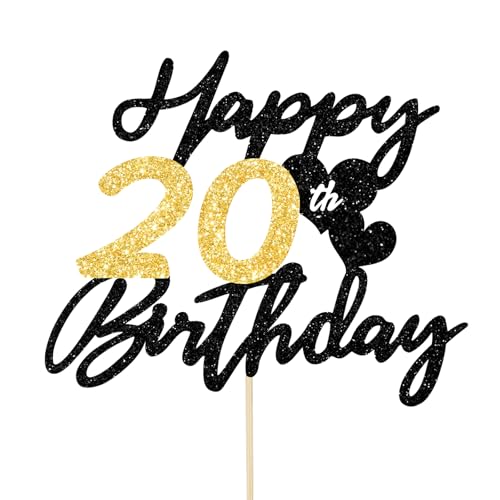 Gleevio Tortendeko 20 Geburtstag Mann Frau,Glitzer Happy 20th Birthday Kuchen Deko,Cake Topper 20 Geburstag Deko, Alles Gute zum Geburtstag 20 Jahre Tortendeko,2005 Kuchen Topper 16cm Schwarz Gold Gleevio Tortendeko 20 Geburtstag Mann Frau,Glitzer Happy 20th Birthday Kuchen Deko,Cake Topper 20 Geburstag Deko, Alles Gute zum Geburtstag 20 Jahre Tortendeko,2005 Kuchen Topper 16cm Schwarz Gold von Gleevio