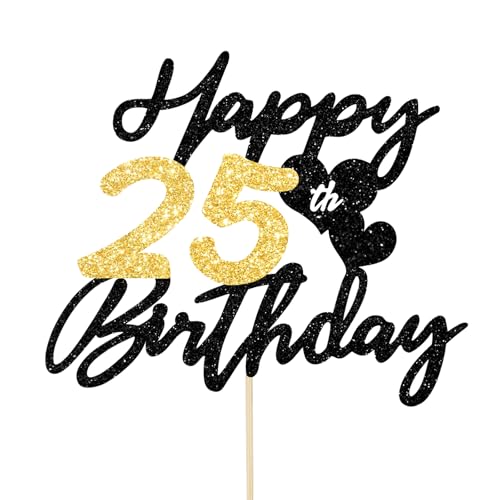 Gleevio Tortendeko 25 Geburtstag Mann Frau,Glitzer Happy 25th Birthday Kuchen Deko,Cake Topper 25 Geburstag Deko, Alles Gute zum Geburtstag 25 Jahre Tortendeko,2000 Kuchen Topper 16cm Schwarz Gold Gleevio Tortendeko 25 Geburtstag Mann Frau,Glitzer Happy 25th Birthday Kuchen Deko,Cake Topper 25 Geburstag Deko, Alles Gute zum Geburtstag 25 Jahre Tortendeko,2000 Kuchen Topper 16cm Schwarz Gold von Gleevio
