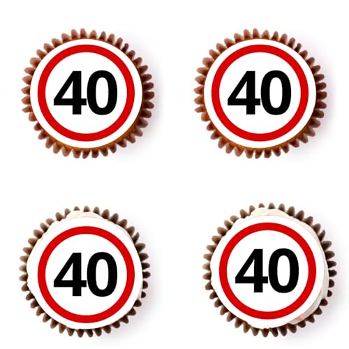 Gleevio Essbare Verkehrszeichen Tortendeko 40 Geburtstag Mann Frau,48 Stück Essbare Cupcake Deko 40.Geburtstag Deko,Cupcake Topper 40. Geburtstagdeko,1985 Kuchendeko 40 Jahre Torten Topper 4,5cm von Gleevio