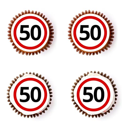 Gleevio Essbare Verkehrszeichen Tortendeko 50 Geburtstag Mann Frau,48 Stück Essbare Cupcake Deko 50.Geburtstag Deko,Cupcake Topper 50. Geburtstagdeko,1975 Kuchendeko 50 Jahre Torten Topper von Gleevio