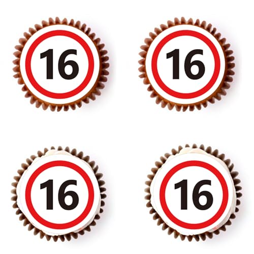 Gleevio Essbare Verkehrszeichen Tortendeko 16 Geburtstag Junge Mädchen,48 Stück Sweet 16 Tortenaufsatz,Kuchen Deko 16 Geburtstag Junge,Torten Deko 16 Jahre Mädchen,Cupcake Topper 16 Geburtstagdeko von Gleevio