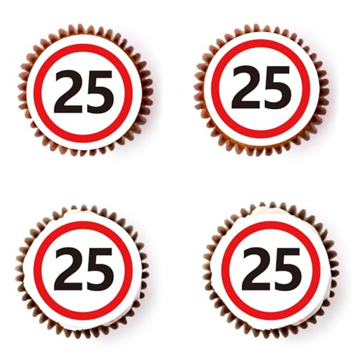 Gleevio Essbare Verkehrszeichen Tortendeko 25 Geburtstag Männer Frauen,48 Stück Cupcake Deko 25 Geburtstagdeko,Muffins Deko 25 Geburtstag Essbar,Esspapier 2000 Kuchendeko 25 Jahre Tortendeko Essbar von Gleevio