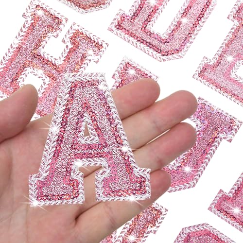 Glitzernde Buchstaben zum Aufbügeln, Rosa, Glitzer-Pailletten, Buchstaben, für Kleidung, Hüte, Rucksäcke, Stoff, 26 Stück Glitzernde Buchstaben zum Aufbügeln, Rosa, Glitzer-Pailletten, Buchstaben, für Kleidung, Hüte, Rucksäcke, Stoff, 26 Stück von Gleihow