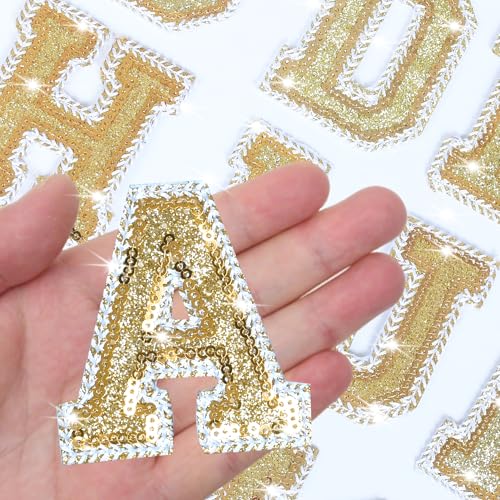 Glitzernde Buchstaben zum Aufbügeln, goldfarben, glitzernd, für Kleidung, Hüte, Rucksäcke, Stoff, 26 Stück Glitzernde Buchstaben zum Aufbügeln, goldfarben, glitzernd, für Kleidung, Hüte, Rucksäcke, Stoff, 26 Stück von Gleihow