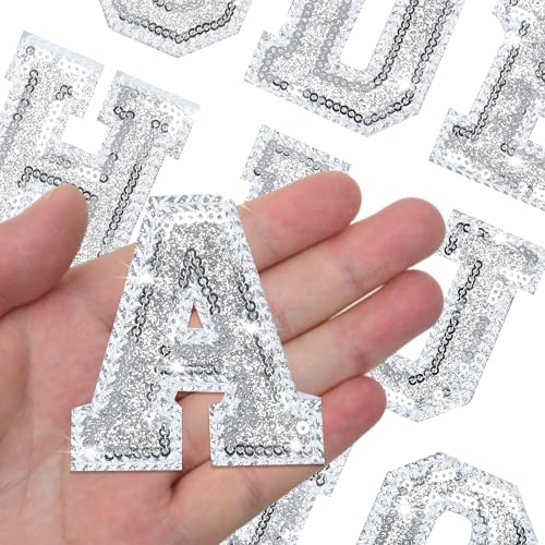 Glitzernde Buchstaben zum Aufbügeln, silberfarbene Glitzer-Pailletten, Buchstaben, für Kleidung, Hüte, Rucksäcke, Stoff, 26 Stück Glitzernde Buchstaben zum Aufbügeln, silberfarbene Glitzer-Pailletten, Buchstaben, für Kleidung, Hüte, Rucksäcke, Stoff, 26 Stück von Gleihow