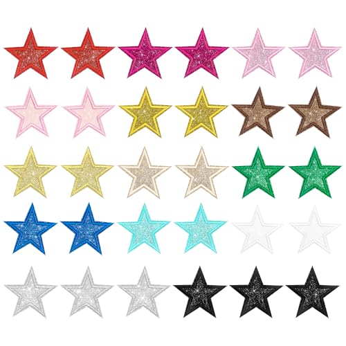 Glitzerstern-Aufnäher zum Aufbügeln, für Kleidung, Hüte, Jacken, Jeans, Rucksack, 30 Stück von Gleihow