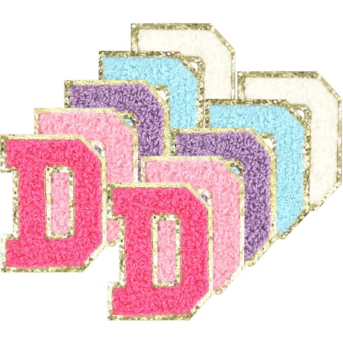 Selbstklebende Chenille-Buchstaben-Patches zum Aufbügeln auf Varsity Preppy Letter Patches zum Aufkleben auf Glitzer Fuzzy Buchstaben für Kleidung Tasche Laptop Handy Hülle (D) 10 Stück von Gleihow