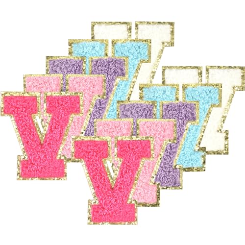 Selbstklebende Chenille-Buchstaben-Patches zum Aufbügeln auf Varsity Preppy Letter Patches zum Aufkleben auf Glitzer Fuzzy Buchstaben für Kleidung Tasche Laptop Handy Hülle (V), 10 Stück von Gleihow