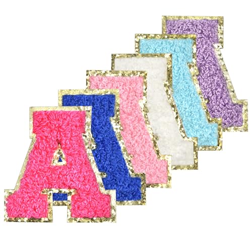 Selbstklebende Chenille-Buchstaben-Patches zum Aufbügeln auf Varsity Preppy Letter Patches zum Aufkleben auf Glitzer Fuzzy Buchstaben für Kleidung Tasche Laptop Handy Hülle (gemischte Farben, A) von Gleihow
