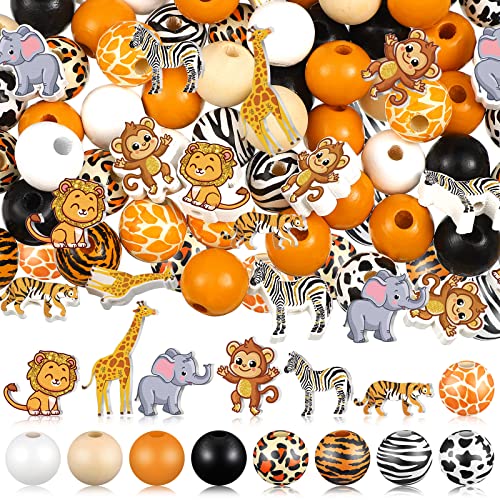 200 Stück niedliche Holzperlen mit Dschungeltieren, Tierdruck, Perlen mit Tiger, Affe, Löwe, Giraffe, Elefant, Muster, Abstandshalter, lose Perlen für DIY, Zimmer, Party, Dekoration, abgestuftes 200 Stück niedliche Holzperlen mit Dschungeltieren, Tierdruck, Perlen mit Tiger, Affe, Löwe, Giraffe, Elefant, Muster, Abstandshalter, lose Perlen für DIY, Zimmer, Party, Dekoration, abgestuftes von Glenmal
