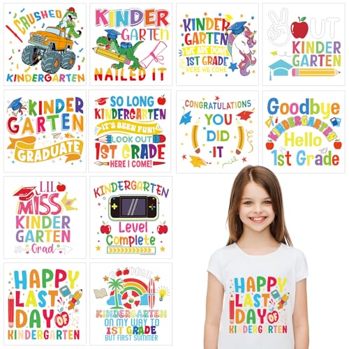 Glenmal 12 Stück Kindergarten Graduation Bügelbilder Lustige DIY I Crushed Kindergarten Monster Last Day of School Heat Transfer Vinyl für T-Shirts, Kleidung, Taschen, Dekorationen, Patches von Glenmal