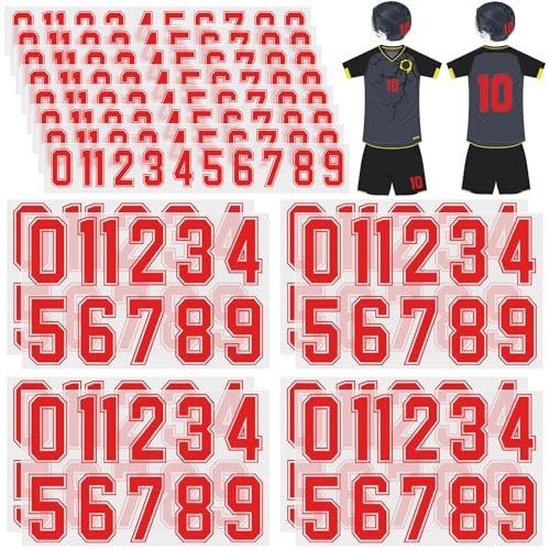 Glenmal 176 Blatt 1936 Stück Bügelnummern für Trikot T-Shirt Wärmeübertragung Zahlen 0-9 für Stoffkleidung Sporttrikot Helm Fußball Basketball Baseball DIY Teamuniform (rot) von Glenmal