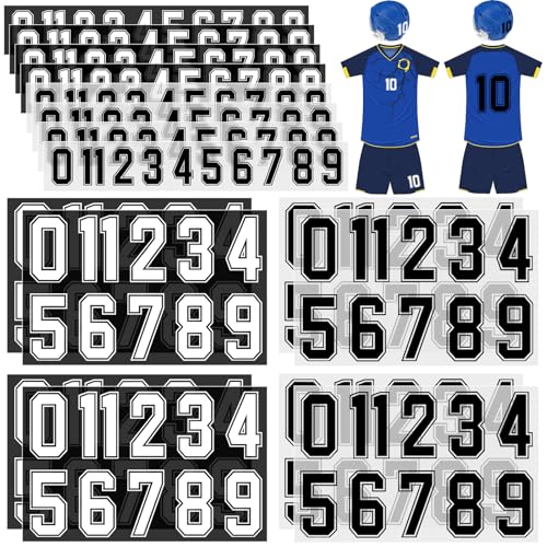 Glenmal 176 Blatt 1936 Stück Bügelnummern für Trikot T-Shirt Wärmeübertragung Zahlen 0-9 für Stoffkleidung Sporttrikot Helm Fußball Basketball Baseball DIY Teamuniform (schwarz und weiß) von Glenmal