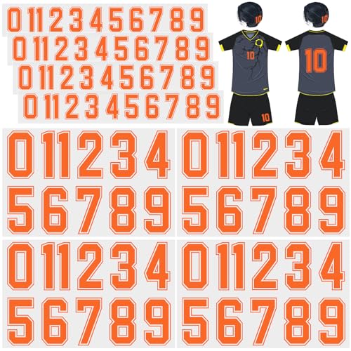 Glenmal 88 Blatt 968 Stück Bügelnummern für Trikot T-Shirt Wärmeübertragung Zahlen 0-9 für Stoff Kleidung Sporttrikot Helm Fußball Basketball Baseball DIY Teamuniform (Orange) von Glenmal