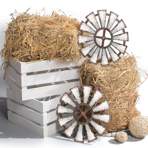 GliCraft 6 Stück 33 x 22,9 x 15,2 cm Stroh Heuballen Stapel Dekorationsset Rustikales Holzwagenrad Natürliche Heuballen Boxen Western Cowboy Geburtstag Dekor Foto Booth Requisiten (Weiß, Retro) von GliCraft