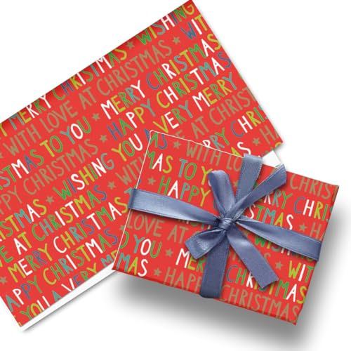 Glick Luxuriöses Weihnachts-Geschenkpapier (3 Blatt) Merry Christmas Geschenkpapier, Rot von Glick
