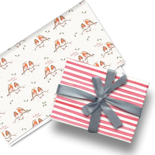 Glick Geschenkpapier mit Rotkehlchen-Motiv, gefaltet, Weiß, 3 Bögen von Glick