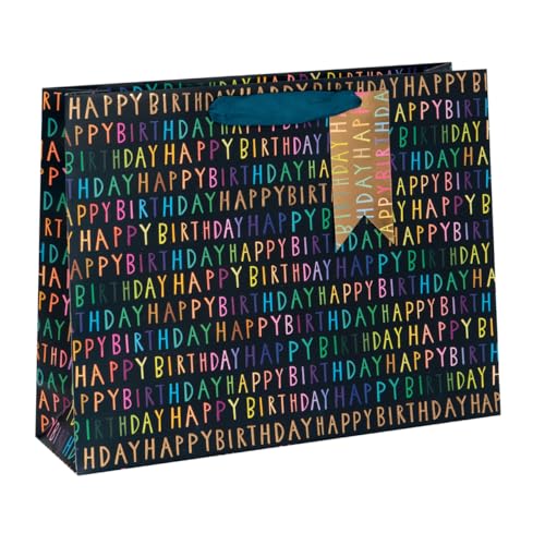 Glick Luxuriöse Geschenktüte, Marineblau, Happy Birthday, große Geschenktüte, marineblaue Geburtstagsgeschenktüte, Happy Birthday-Geschenktüte, Geschenkverpackung, 355 x 275 x 100 mm, Marineblau von Glick