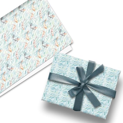 Glick Luxus Flat Wrap, Drei Blätter Doppelseitiges Fisch-Geschenkpapier, Perfekt für Geschenkverpackungen, Geburtstags-Geschenkpapier, Geschenkpapier für Koi-Karpfen-Fans, Türkis von Glick