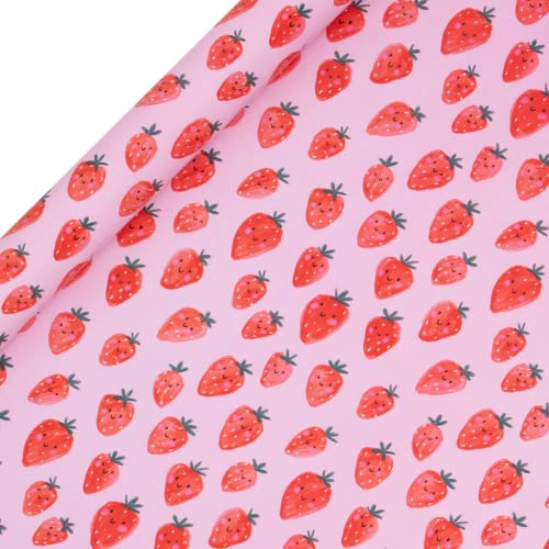 Glick Luxuriöses Geschenkpapier, rote und rosa süße Erdbeeren, Happy Birthday, Rot und Rosa, 4 m x 70 cm von Glick