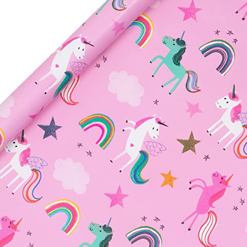 Glick Luxus-Geschenkpapier, rosa Einhorn-Geschenkpapier, perfekt für Geschenkverpackungen, rosa Einhorn-Geschenkpapier, Geschenkpapier Geburtstag für Mädchen, 2 m x 700 mm Glick Luxus-Geschenkpapier, rosa Einhorn-Geschenkpapier, perfekt für Geschenkverpackungen, rosa Einhorn-Geschenkpapier, Geschenkpapier Geburtstag für Mädchen, 2 m x 700 mm von Glick