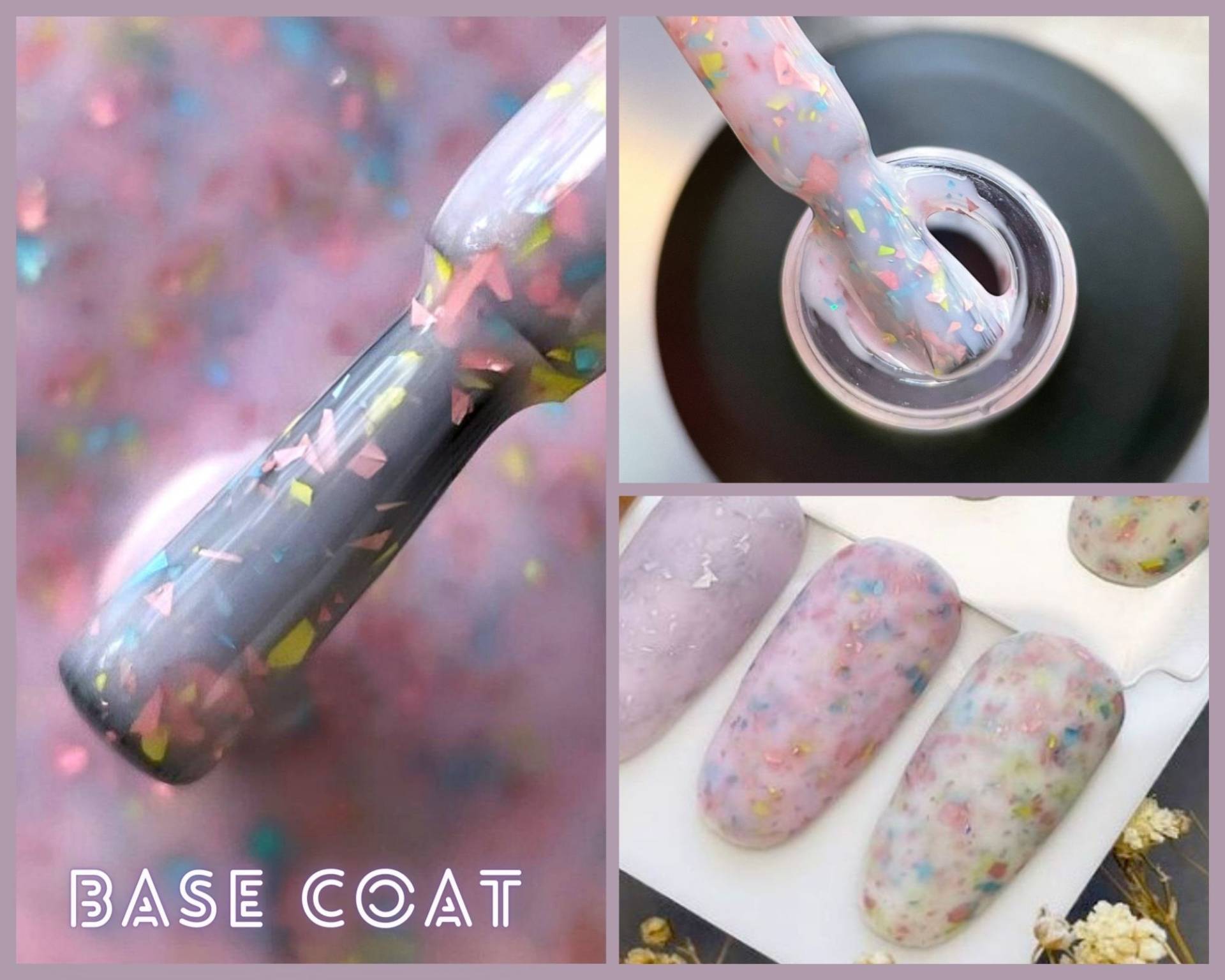 Nailapex Potal Base Cover Milk Pink Multi-Color Konfetti Flakes Camouflage Coat Nail Art 15 Ml von Glifada