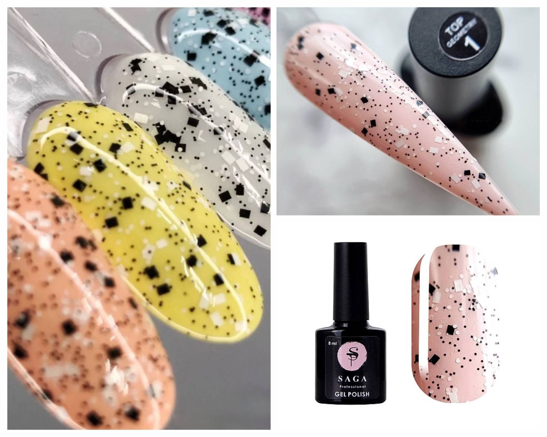 Saga Geometry Top Mantel Weiß Schwarz Konfetti Dots Pailletten Cover Für Nail Art Saga Geometry Top Mantel Weiß Schwarz Konfetti Dots Pailletten Cover Für Nail Art von Glifada