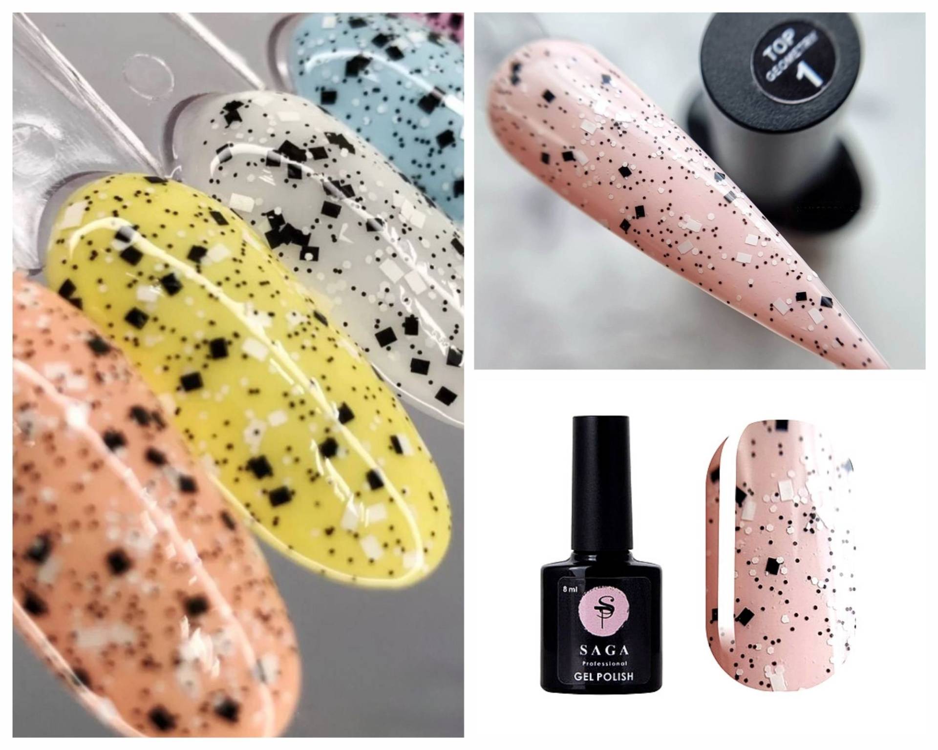 Saga Geometry Top Mantel Weiß Schwarz Konfetti Dots Pailletten Cover Für Nail Art von Glifada