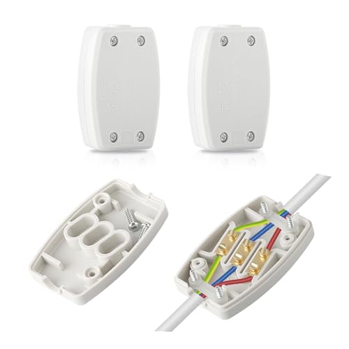 Elektrische Anschlussdose mit 3 Klemmen, 13 A, 250 V, Flex-Stecker für Innen- und Außenbeleuchtung, Netzteil, Weiß, 2 Stück von Glirowy