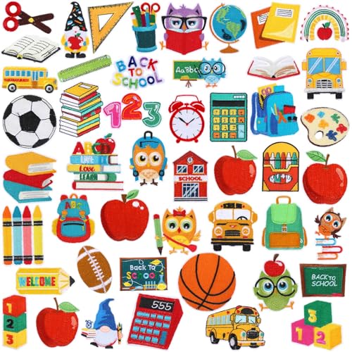 Glitinsel 48 Stück Aufnäher zum Aufbügeln für Bleistift, Schule, Bus, bestickt, zum Aufnähen, Reparaturen für Kleidung, Jacken, Jeans, Hosen, Kleider, Rucksäcke, Hüte, Dekorationen Glitinsel 48 Stück Aufnäher zum Aufbügeln für Bleistift, Schule, Bus, bestickt, zum Aufnähen, Reparaturen für Kleidung, Jacken, Jeans, Hosen, Kleider, Rucksäcke, Hüte, Dekorationen von Glitinsel