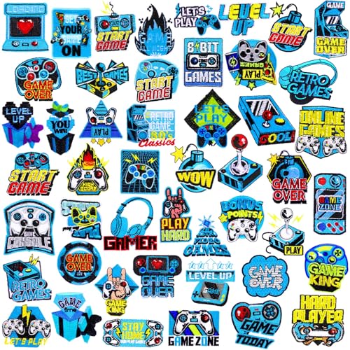 Glitinsel 48 Stück Bügelbilder zum Aufbügeln mit Spiel, bestickte Applikation zum Aufbügeln für Kleidung, Hüte, Jeans, Röcke, Rucksäcke, Jungen, Gamer-Fans von Glitinsel