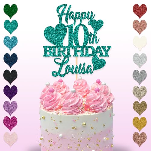 Glitter Art Tortenaufsatz zum 10. Geburtstag, erhältlich in 15 cm und 20 cm, Glitzer-Finish (klein, Türkis) von Glitter Art