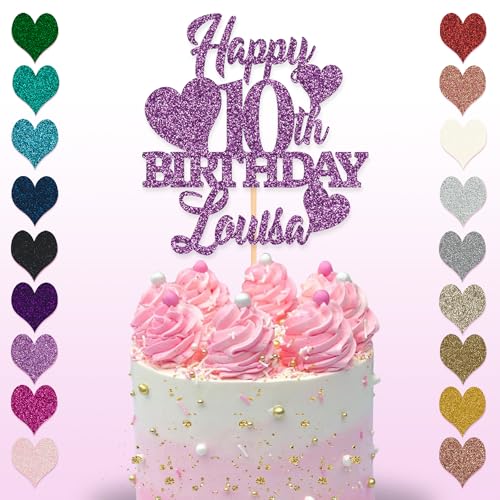 Glitter Art Tortenaufsatz zum 10. Geburtstag, erhältlich in 15 cm und 20 cm, Glitzer-Finish (klein, lila) von Glitter Art